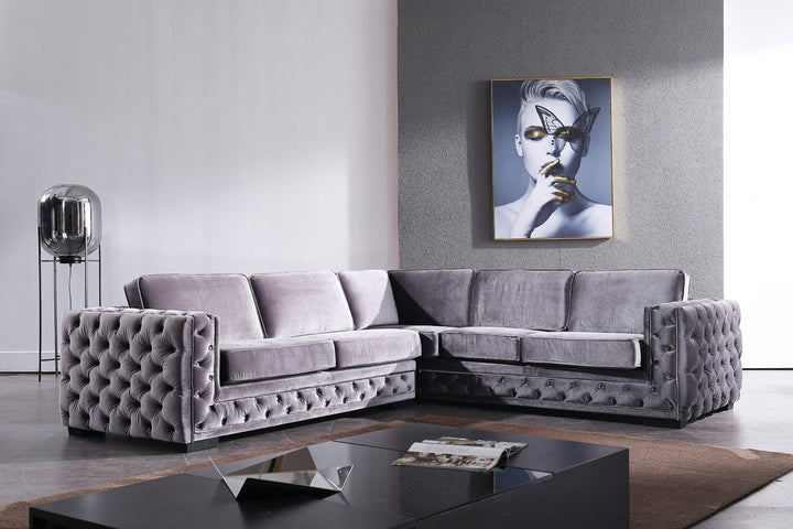 Divani Casa Jean Modern Grey Velvet Sectional Sofa - MONAVILLA