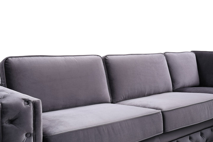 Divani Casa Jean Modern Grey Velvet Sectional Sofa - MONAVILLA