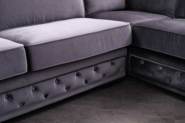 Divani Casa Jean Modern Grey Velvet Sectional Sofa - MONAVILLA