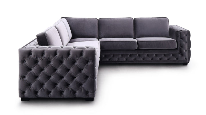 Divani Casa Jean Modern Grey Velvet Sectional Sofa - MONAVILLA