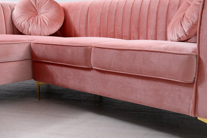 Divani Casa Rachel Modern Pink Velvet Left Facing Sectional Sofa - MONAVILLA