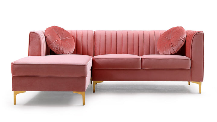 Divani Casa Rachel Modern Pink Velvet Left Facing Sectional Sofa - MONAVILLA