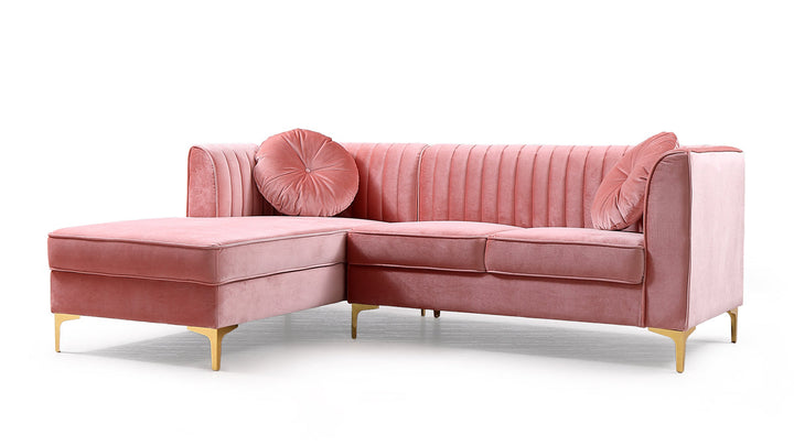 Divani Casa Rachel Modern Pink Velvet Left Facing Sectional Sofa - MONAVILLA