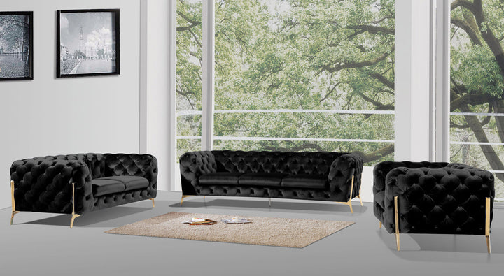 Divani Casa Sheila Modern Black Velvet Sofa Set - MONAVILLA