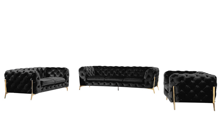 Divani Casa Sheila Modern Black Velvet Sofa Set - MONAVILLA