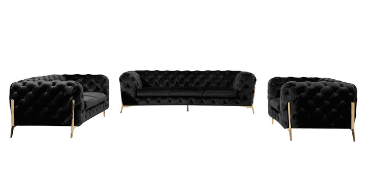 Divani Casa Sheila Modern Black Velvet Sofa Set - MONAVILLA