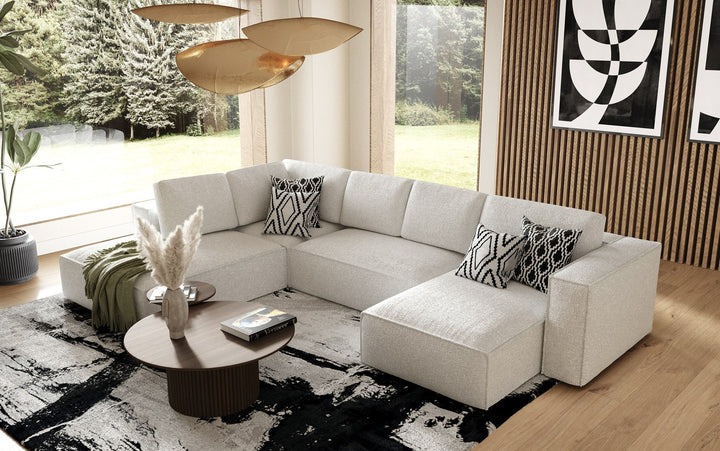 Divani Casa Lulu Modern White Fabric Modular Sectional Sofa With Right Facing Chaise - MONAVILLA