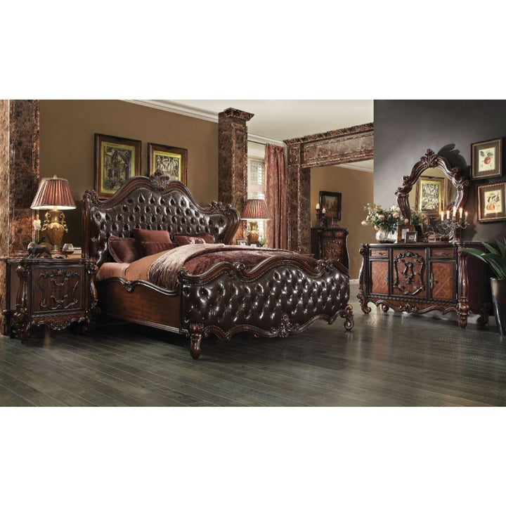 ACME Versailles 2-Tone Dark Brown PU & Cherry Oak Queen Bed Model 21120Q - MONAVILLA