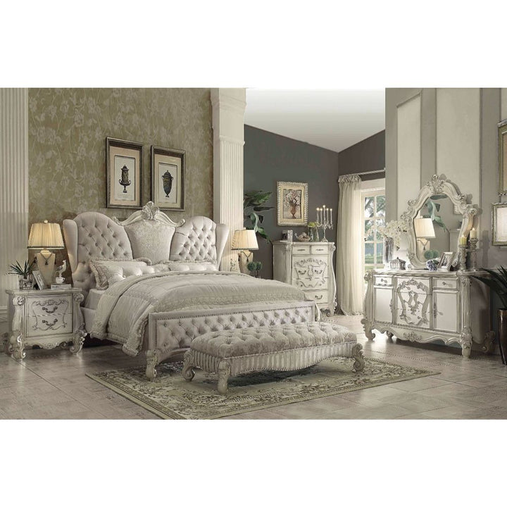 ACME Versailles Ivory Velvet & Bone White Bed Model 21130 - MONAVILLA