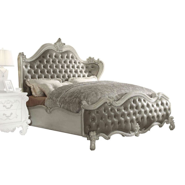 ACME Versailles Vintage Gray PU & Bone White Queen Bed Model 21150Q - MONAVILLA