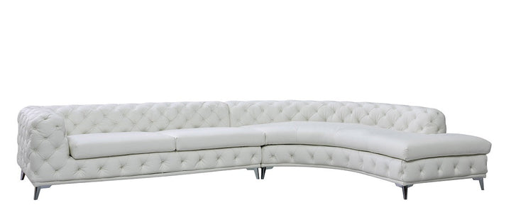 DIvani Casa Kohl Contemporary White RAF Curved Shape Sectional Sofa with Chaise - MONAVILLA