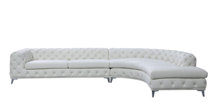 DIvani Casa Kohl Contemporary White RAF Curved Shape Sectional Sofa with Chaise - MONAVILLA