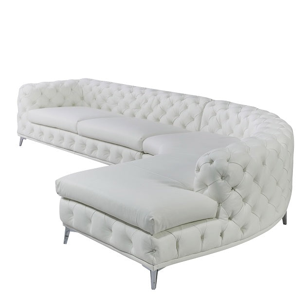 DIvani Casa Kohl Contemporary White RAF Curved Shape Sectional Sofa with Chaise - MONAVILLA