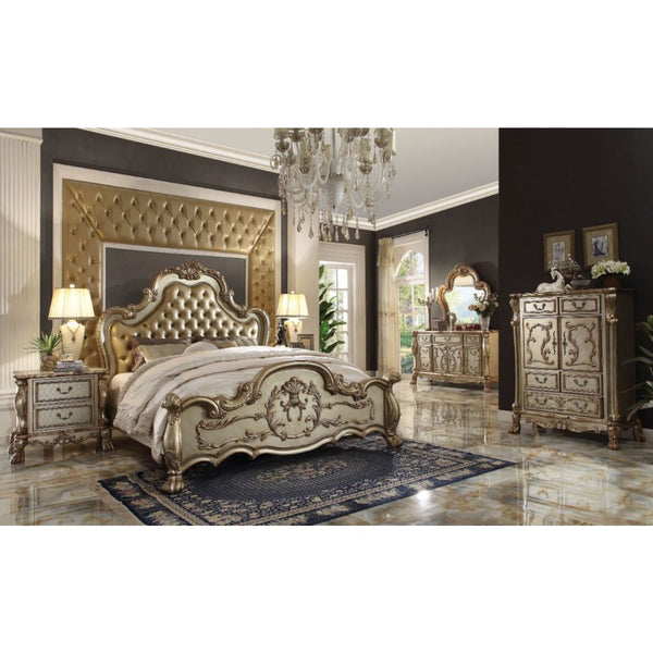 ACME Dresden Bone PU & Gold Patina Queen Bed Model 23160Q - MONAVILLA