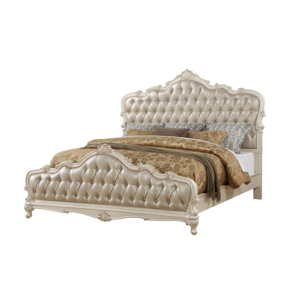 ACME Chantelle Rose Gold PU & Pearl White Queen Bed Model 23540Q - MONAVILLA