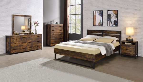 ACME Juvanth Rustic Oak & Black Finish Bed Model 24250 - MONAVILLA