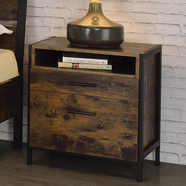 ACME Juvanth Rustic Oak & Black Finish Nightstand Model 24263 - MONAVILLA