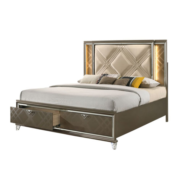 ACME Skylar LED, PU & Dark Champagne Queen Bed Model 25320Q - MONAVILLA