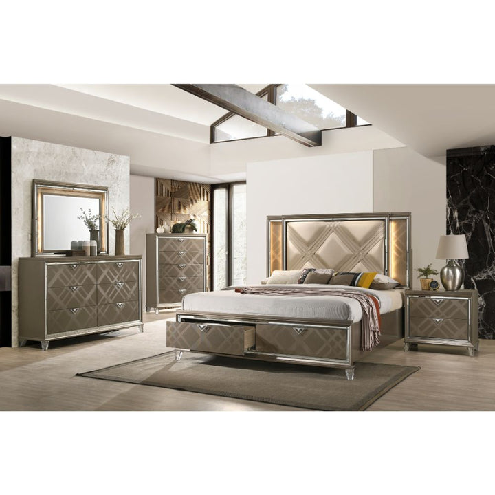 ACME Skylar LED, PU & Dark Champagne Queen Bed Model 25320Q - MONAVILLA