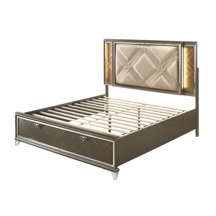 ACME Skylar LED, PU & Dark Champagne Queen Bed Model 25320Q - MONAVILLA