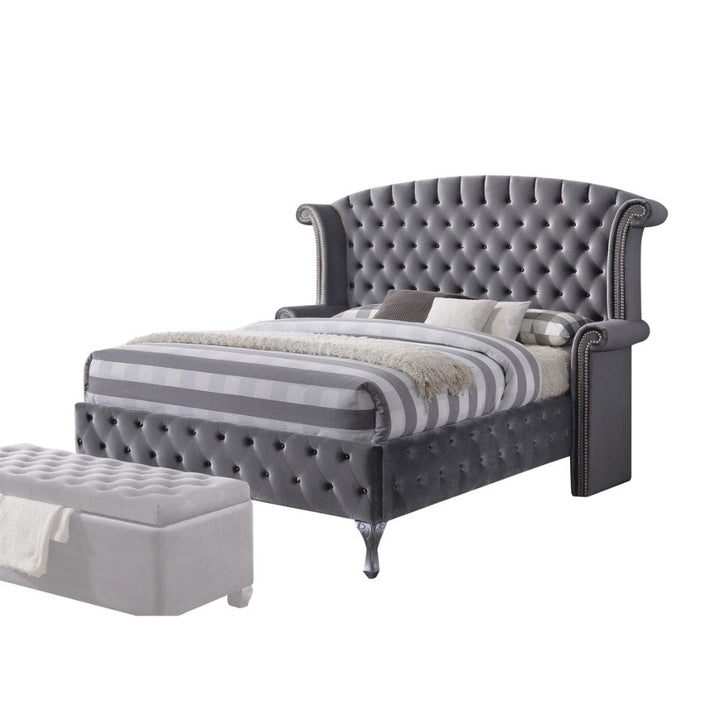 ACME Rebekah Gray Velvet Queen Bed Model 25820Q - MONAVILLA