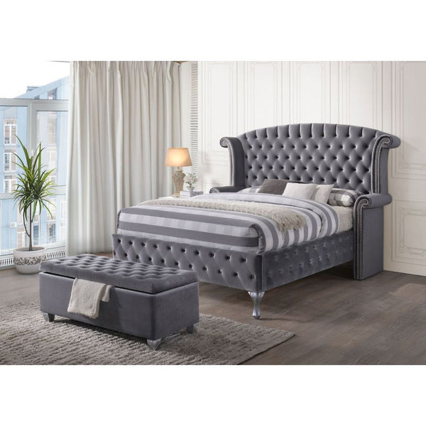 ACME Rebekah Gray Velvet Queen Bed Model 25820Q - MONAVILLA