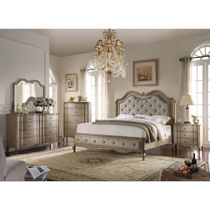 ACME Chelmsford Beige Fabric & Antique Taupe Bed Model 26050 - MONAVILLA