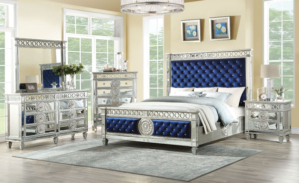 ACME Varian Blue Velvet & Mirrored Bed Model 26150 - MONAVILLA