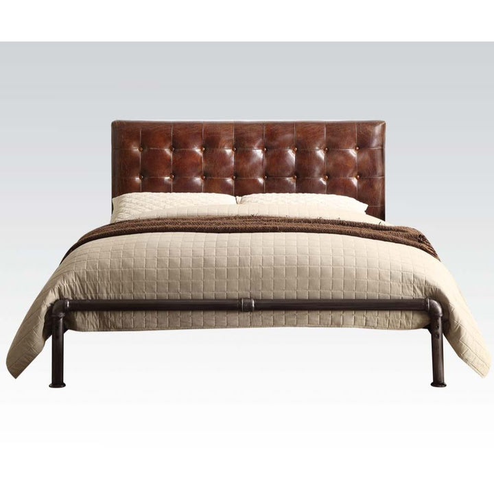 ACME Brancaster Vintage Brown Top Grain Leather Bed Model 26210 - MONAVILLA