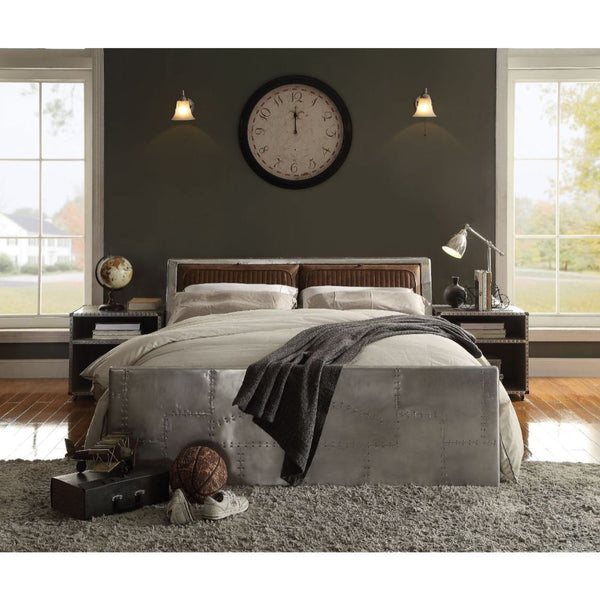 ACME Brancaster Retro Brown Top Grain Leather & Aluminum Bed Model 26220 - MONAVILLA