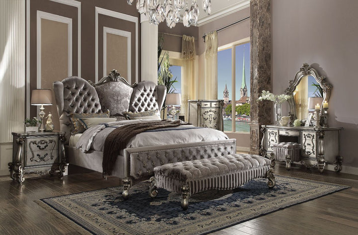 ACME Versailles Velvet & Antique Platinum Bed Model 26820 - MONAVILLA