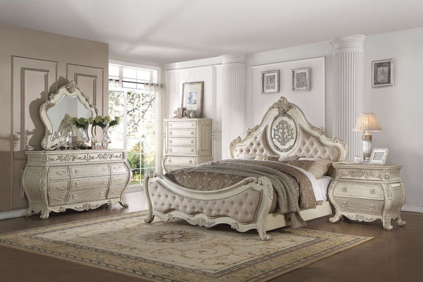 ACME Ragenardus Beige Linen & Antique White Queen Bed Model 27010Q - MONAVILLA