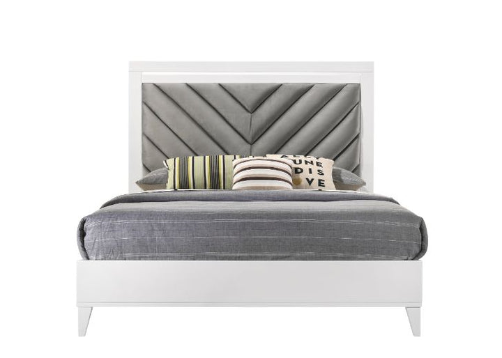 ACME Chelsie Gray Fabric & White Finish Bed Model 27390 - MONAVILLA