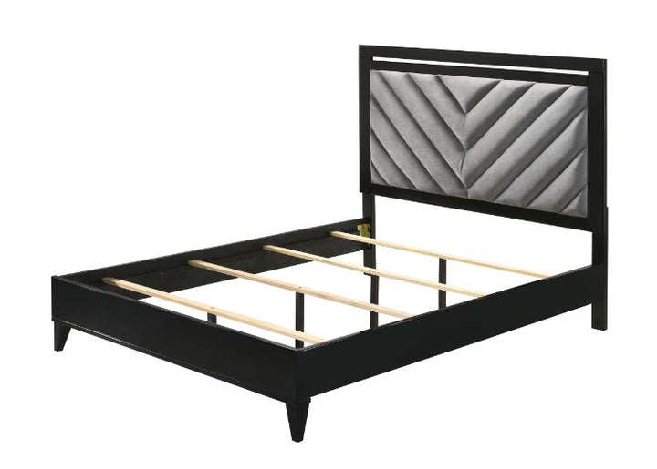 ACME Chelsie Gray Fabric & Black Finish Bed Model 27410 - MONAVILLA