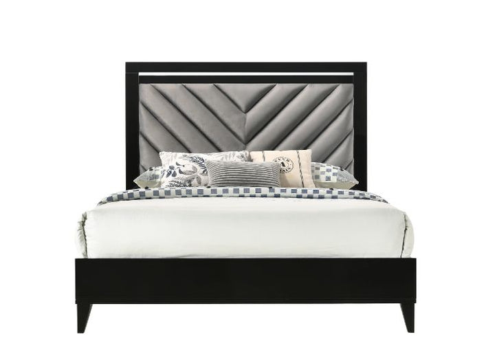 ACME Chelsie Gray Fabric & Black Finish Queen Bed Model 27410Q - MONAVILLA