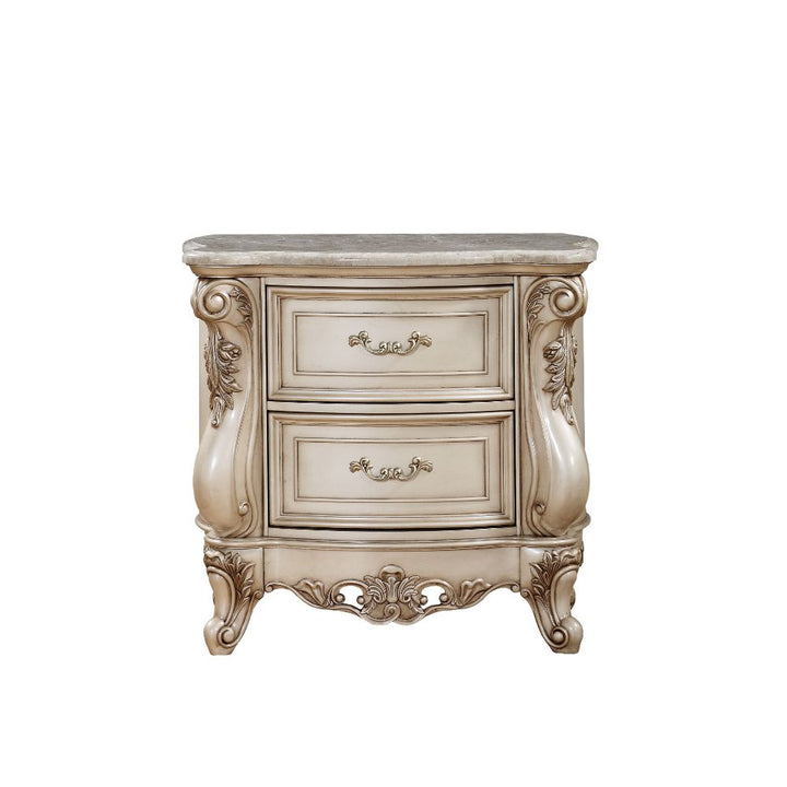 ACME Gorsedd Marble & Antique White Nightstand Model 27443 - MONAVILLA