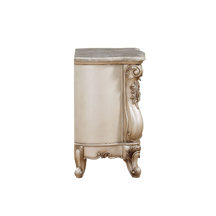 ACME Gorsedd Marble & Antique White Nightstand Model 27443 - MONAVILLA