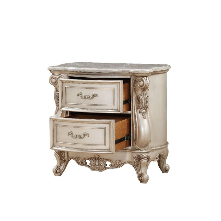 ACME Gorsedd Marble & Antique White Nightstand Model 27443 - MONAVILLA