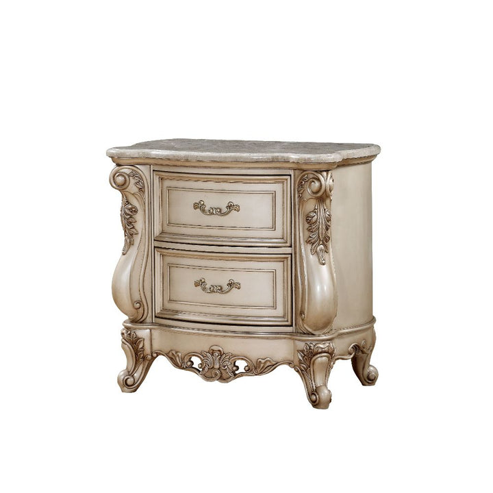 ACME Gorsedd Marble & Antique White Nightstand Model 27443 - MONAVILLA