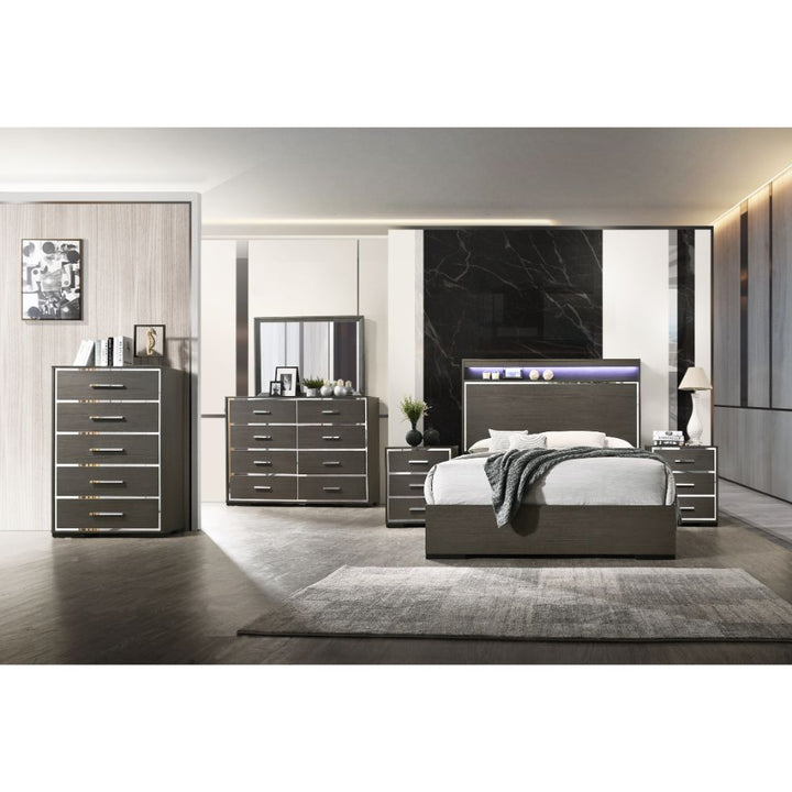 ACME Escher LED & Gray Oak Queen Bed Model 27650Q - MONAVILLA