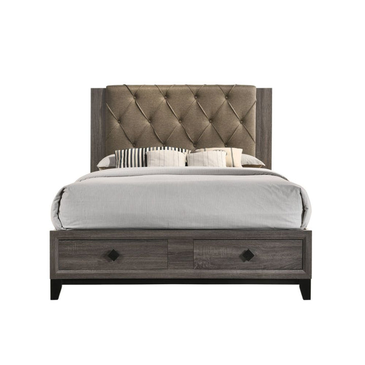 ACME Avantika Fabric & Rustic Gray Oak Bed Model 27670 - MONAVILLA