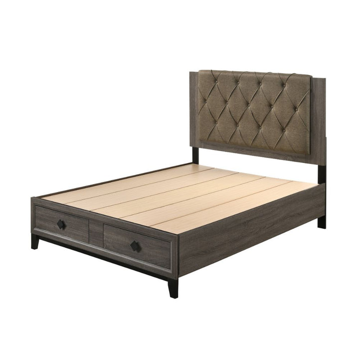 ACME Avantika Fabric & Rustic Gray Oak Bed Model 27670 - MONAVILLA