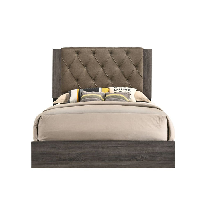 ACME Avantika Fabric & Rustic Gray Oak Bed Model 27680 - MONAVILLA