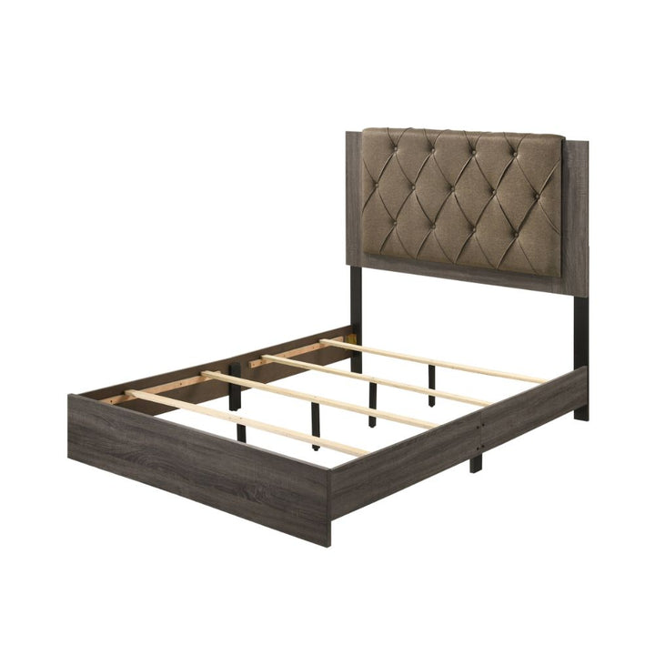 ACME Avantika Fabric & Rustic Gray Oak Bed Model 27680 - MONAVILLA