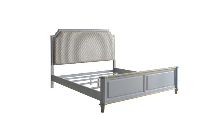 ACME House Marchese Two Tone Beige Fabric & Pearl Gray Finish Bed Model 28880 - MONAVILLA