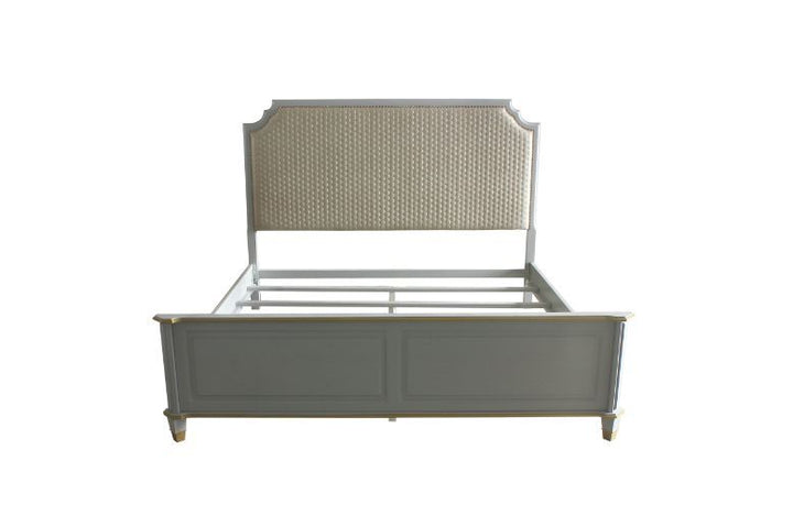 ACME House Marchese Two Tone Beige Fabric & Pearl Gray Finish Bed Model 28880 - MONAVILLA