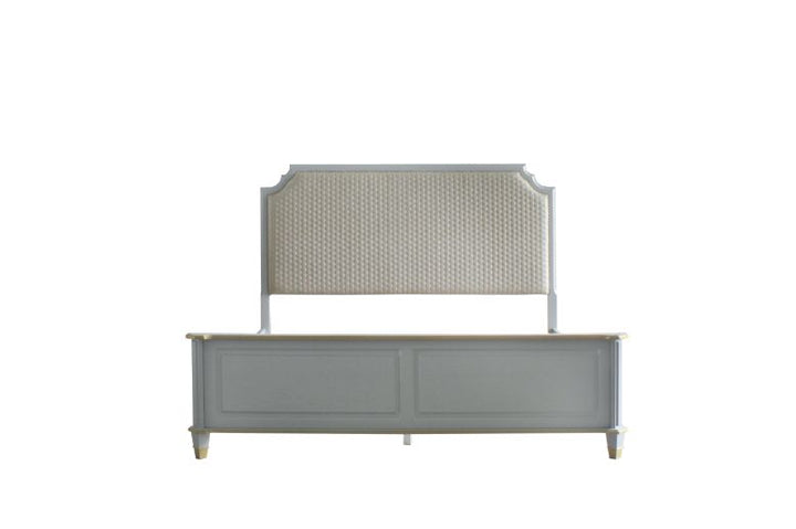 ACME House Marchese Two Tone Beige Fabric & Pearl Gray Finish Bed Model 28880 - MONAVILLA