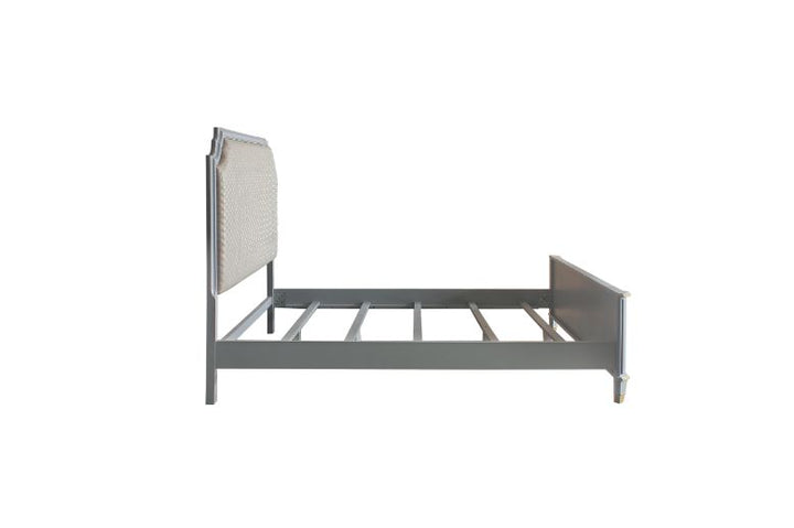 ACME House Marchese Two Tone Beige Fabric & Pearl Gray Finish Bed Model 28880 - MONAVILLA