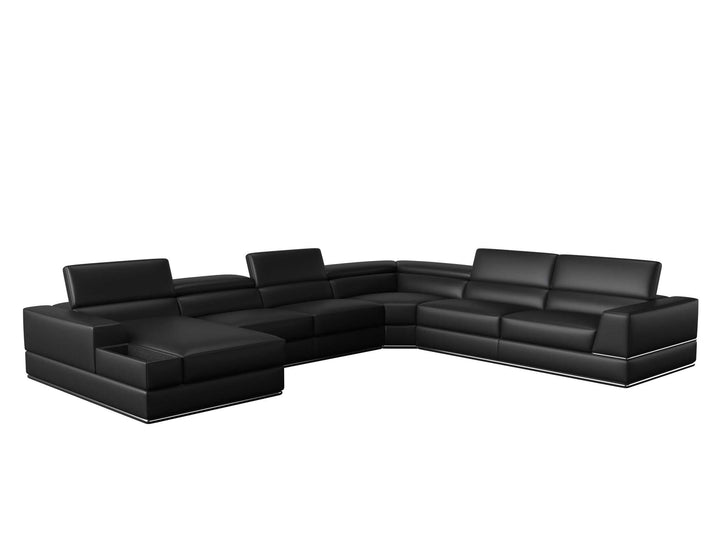 Divani Casa Pella Modern Black Italian Leather U Shaped LAF Chaise Sectional Sofa - MONAVILLA