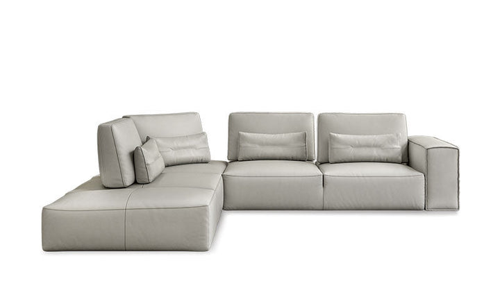 Coronelli Collezioni Hollywood Italian Light Grey Leather LAF Chaise Sectional Sofa - MONAVILLA